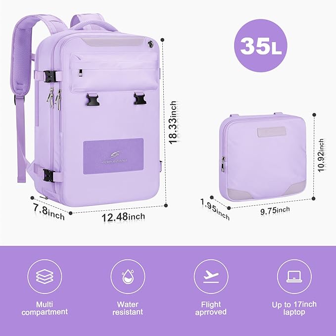 Maelstrom Travel Backpack for Women Men,35L Laptop Backpack Fits 17-Inch Laptop,Carry On Backpack for Airplanes with Crossbody Bag&Shoe Compartment&Toiletry Bag (Purple, Large)