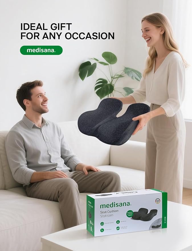 Medisana Extra Large Seat Cushion, Seat Cushions for Office Chairs, Car Seat, Wheelchair - Sciatica & Tailbone & Coccyx Pain Relief Pillow for Driver Sedentary People（Size:19.6 * 16.6 * 3.7 in-Black）