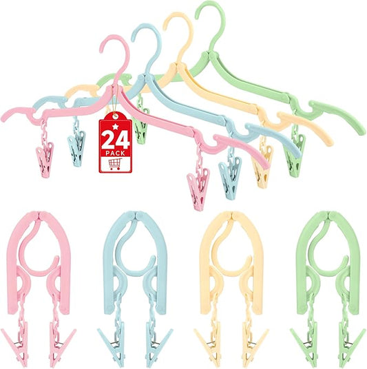 SAN LIKE 24 Pcs Travel Hangers with 48 Pcs Clips Folding Travel Hangers Non Slip Plastic Clothes Hangers Collapsible Portable Coat Hanger Drying Rack for Suitcase Flying Camping Hotel (24 Packs)