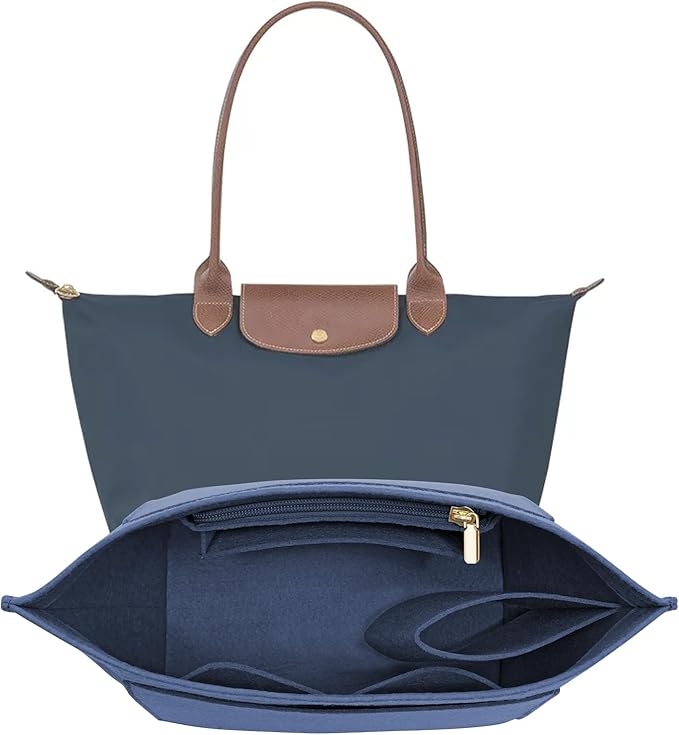 LOUKAYCCI Felt Purse Organizer Insert for Longchamp Le Pliage M Handbag Insert (Dark Blue, Medium)