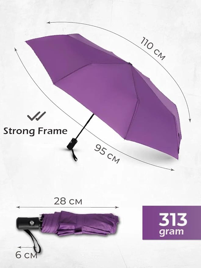 Windproof Travel Umbrella - Compact, Light, Full Automatic Open/Close - Folding Backpack Umbrella for Rain & Sun UV Preotection For Men & Women, Unbreakable 8 Fiberglass Ribs UK Design