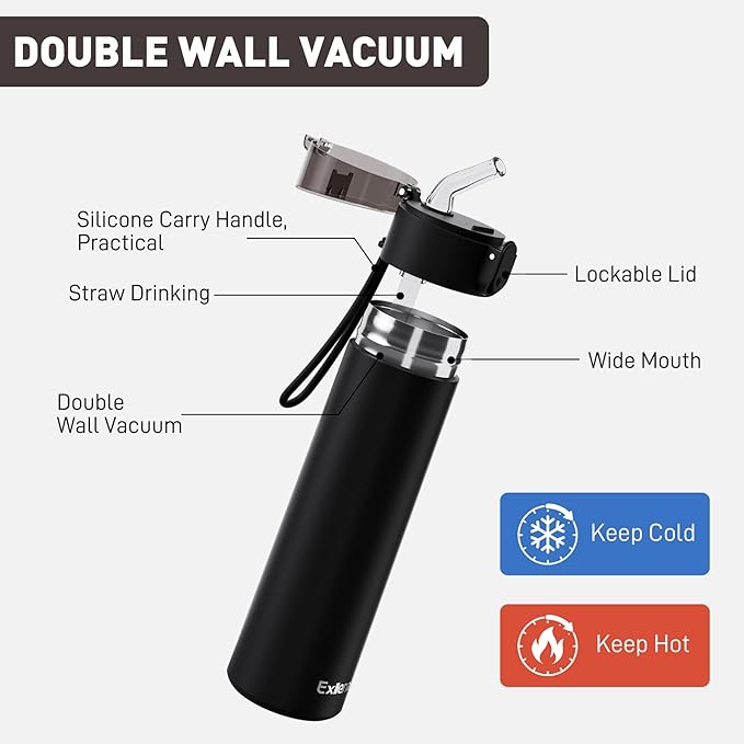 9oz Small Water Bottles with Straw, Mini Water Bottle with One-Hand Open Design, Leak-Proof Locking Lid for Hot&Cold Drinks, Small Travel Water Bottle - 100% Leakproof for School, Travel...(Black)