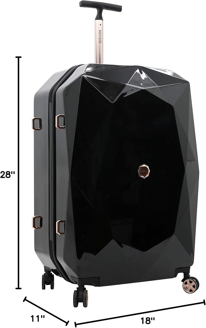 kensie Women's Gemstone Luggage Set, Black, 2 Piece Set (28"/20")