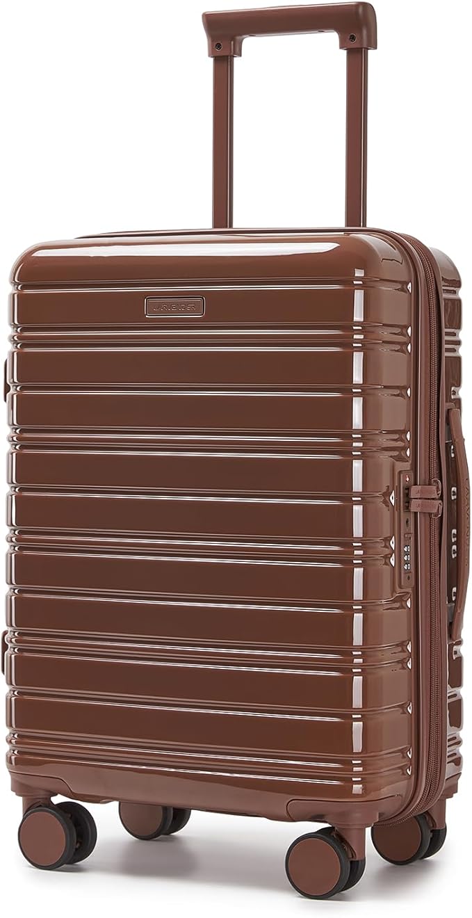 LARVENDER Carry On Luggage 22x14x9 Airline Approved, 20 Inch Expandable PC+ABS Hardside Suitcase Carry On Luggage with Spinner Wheels TSA Lock for Women Men (Mocha)