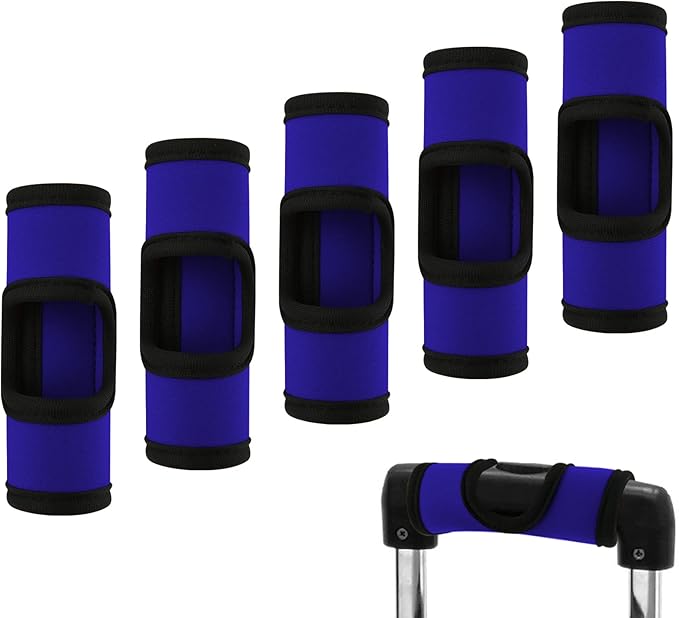 Cosmos 5 Pcs Neoprene Luggage Handle Wrap Soft Grip Handle Cover Luggage Identifier with Hollow Design for Push-Button Handle Trolley Handle and Travel Suitcase Trolley Case (Deep Blue)