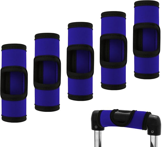 Cosmos 5 Pcs Neoprene Luggage Handle Wrap Soft Grip Handle Cover Luggage Identifier with Hollow Design for Push-Button Handle Trolley Handle and Travel Suitcase Trolley Case (Deep Blue)