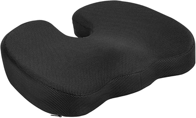 Amazon Basics Comfortable Seat Cushion for Office Chairs, Enhanced Memory Foam with Cooling Gel, Non-Slip, Long Sitting Support, Black