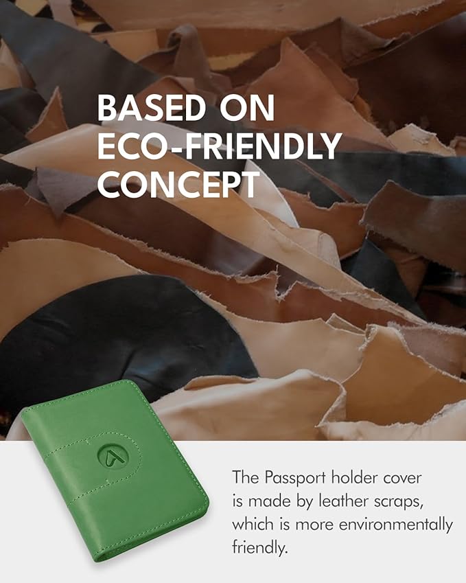 ALLIVE Passport Holder for Travel, Genuine Leather Passport Holder with AirTag Slot for Women and Men, Passport Cover Wallet Travel Must Haves Airport Essentials,Travel Gifts, Green