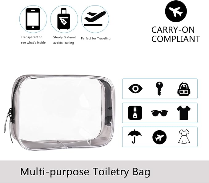 Buminee Clear Travel Bags for Toiletries, Lightweight Toiletry Bag, 2 Pack Multipurpose Transparent TSA Cosmetic Bag