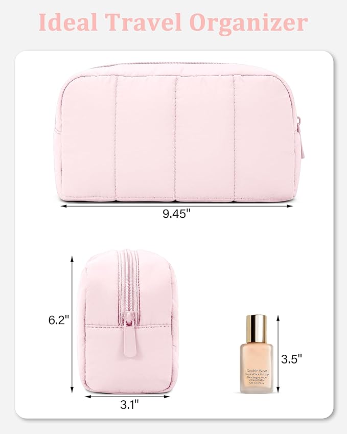 oscaurt Makeup Bag Cosmetic Bag Travel Toiletry Bag for Women Puffy Padded Cosmetic Pouch Purse Wide-open Makeup Organizer Case Travel Essentials