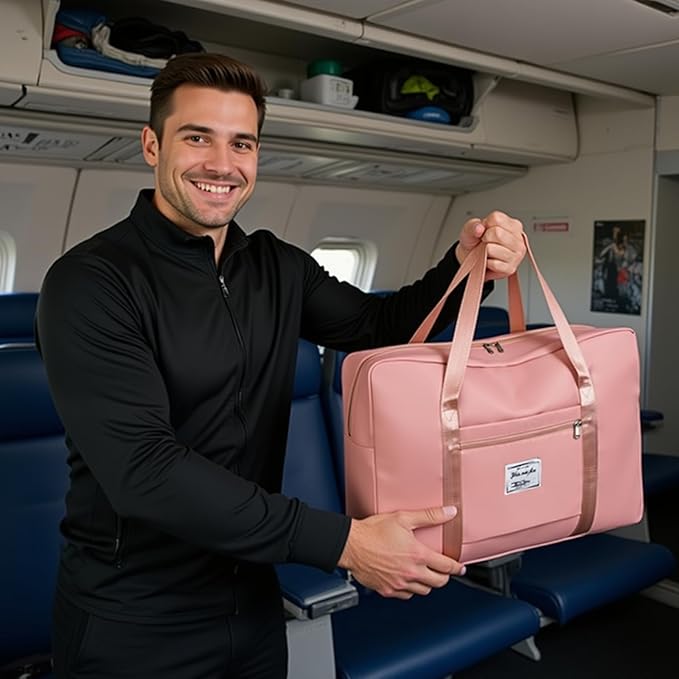 19" Travel Duffel Bag, Large Weekender Bag for Women Men, Expandable Personal Item Bag for Airlines, Water Resistant Carry On Bag with Trolley Sleeve for Gym, Overnight (Pink)
