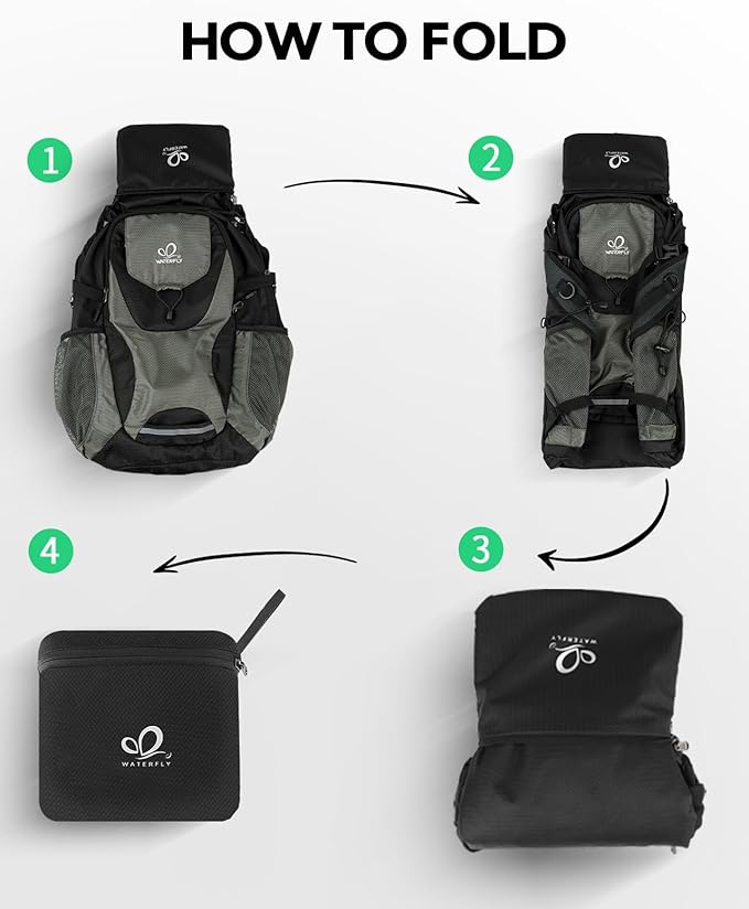 WATERFLY Lightweight Packable Hiking Backpack: 30L Foldable Travel Daypack Ultralight Camping Day Pack for Woman Man