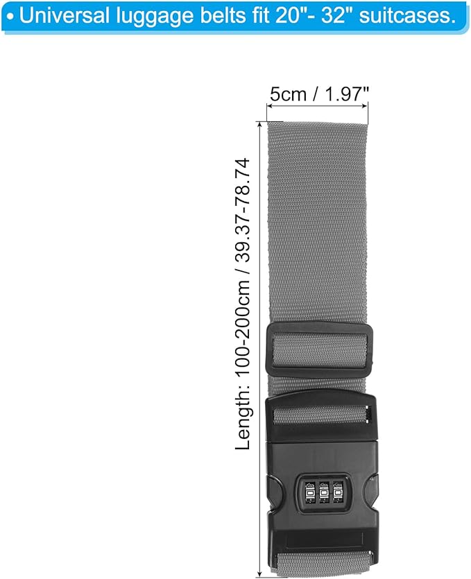 PATIKIL Luggage Straps, Suitcase Straps Adjustable Luggage Belts Strap with Combination Lock for Luggage Suitcases Travel, Gray