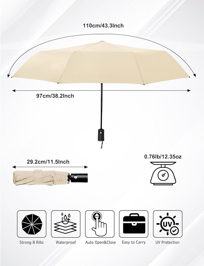 SoulRain Travel Umbrella - Compact Umbrella for Rain - Perfect Large Auto Folding Umbrella - Ideal Car umbrella, Small umbrella, and Travel Companion