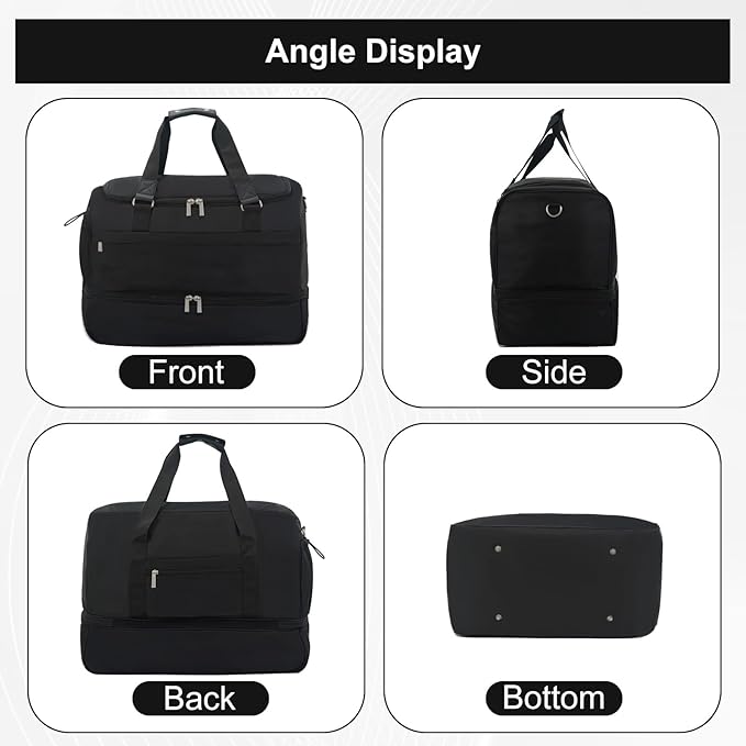 Carry On Travel Duffel Bag for Women & Men,Overnight Weekender Bag with Shoe Compartment,Trolley Sleeve and Adjustable Shoulder Strap,Business & Weekend Travel,Gym,Sports,Yoga & Dance(Black)