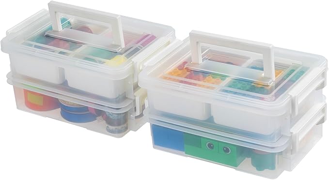 IRIS USA 1 Qt. Plastic Storage Bins with Lids, 2 Pack, Craft Storage Container, Sensory Bin, Organizing Containers for Home, Office & Art Supplies, Stackable, White
