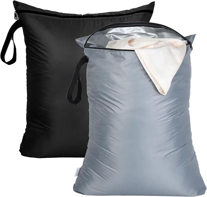 OTraki 2PCS Large Wet Bag 20x24 inch Waterproof Bag for Swimsuit Reusable Wet Dry Bag With Portable Handle Wet Clothes Storage Gym Bag for Beach Pool Drying do not exceed 176℉ Black & Grey