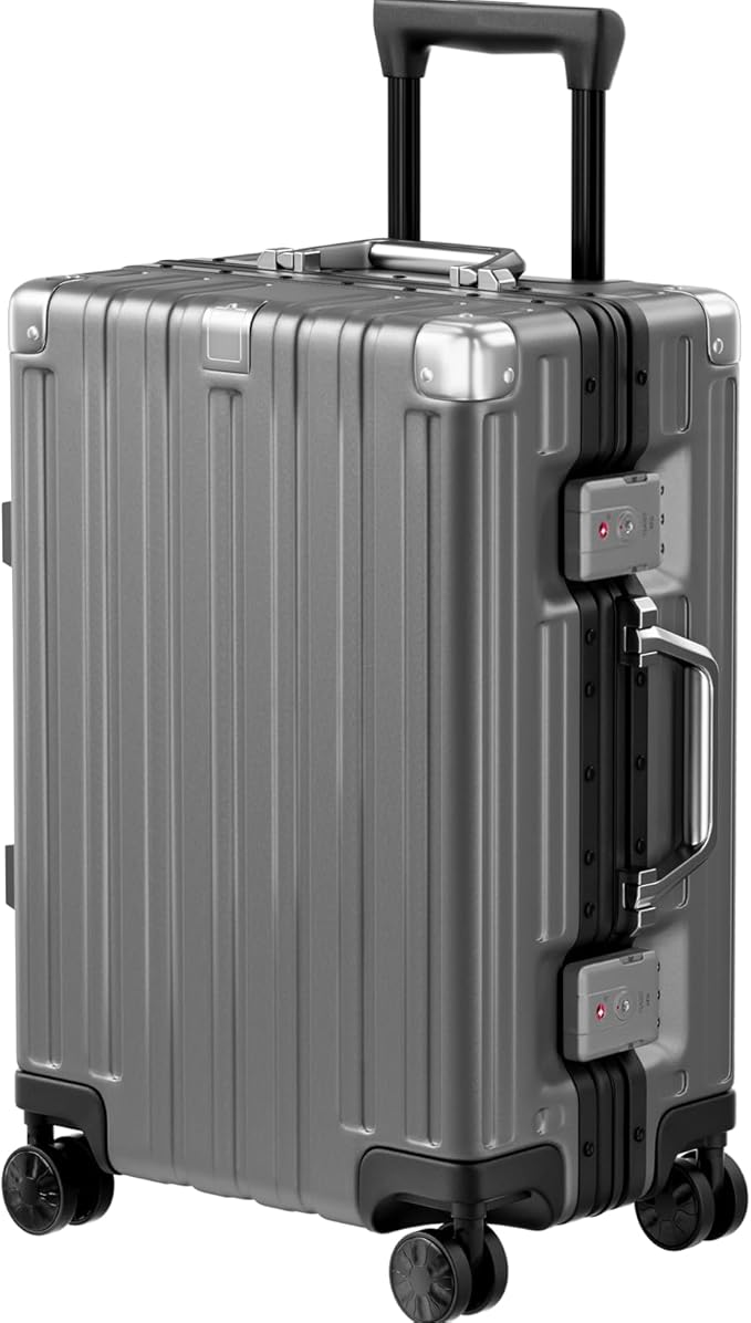 Krute Carry On Luggage 20 inch Aluminum Frame Luggage with Spinner Wheels Hardshell No Zipper PC+ABS TSA Lock Zipperless Suitcases