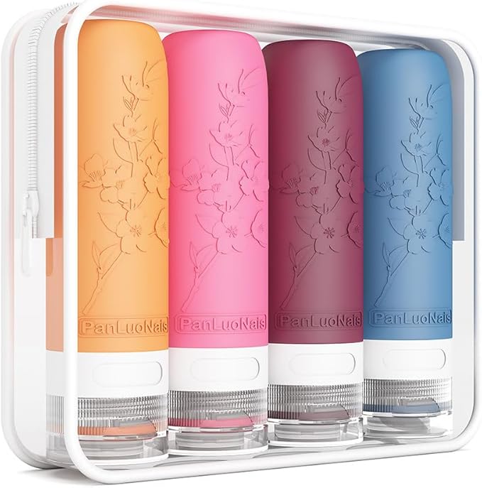 TSA Approved Silicone Travel Bottles Set, Leak-Proof Containers for Toiletries, Travel Size Essentials for Airplane & Vacation (Rose)