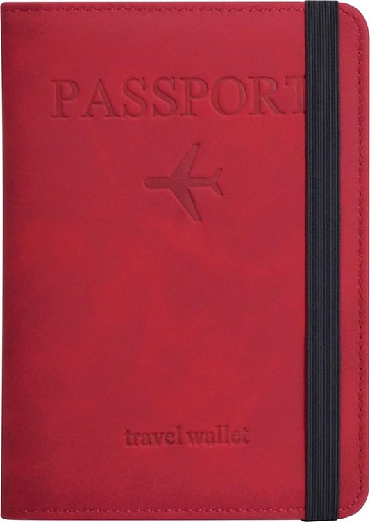 Passport Holder, Passport Cover with Credit Card Slot and Boarding Pass Slot Combo, Passport Wallet Case Book Travel Must Have, RFID Blocking Leather Travel Accessories, Red