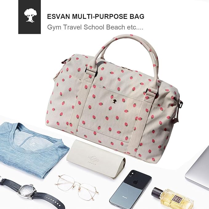 ESVAN Travel Tote Duffel Gym Bag,Weekender Overnight Carry-on Tote Crossbody Bag with Wet Pocket and Trolley Sleeve Upgraded