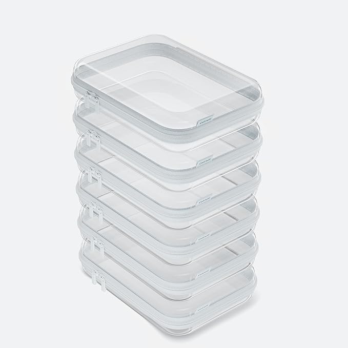 CoiiJoii 6PCS Clear Hard Shell Zipper Case,Portable Cosmetic Bag with Zipper,Kid's Toy Storage Organizer Bins,Hard Plastic Case,Clear Bags for Organizing