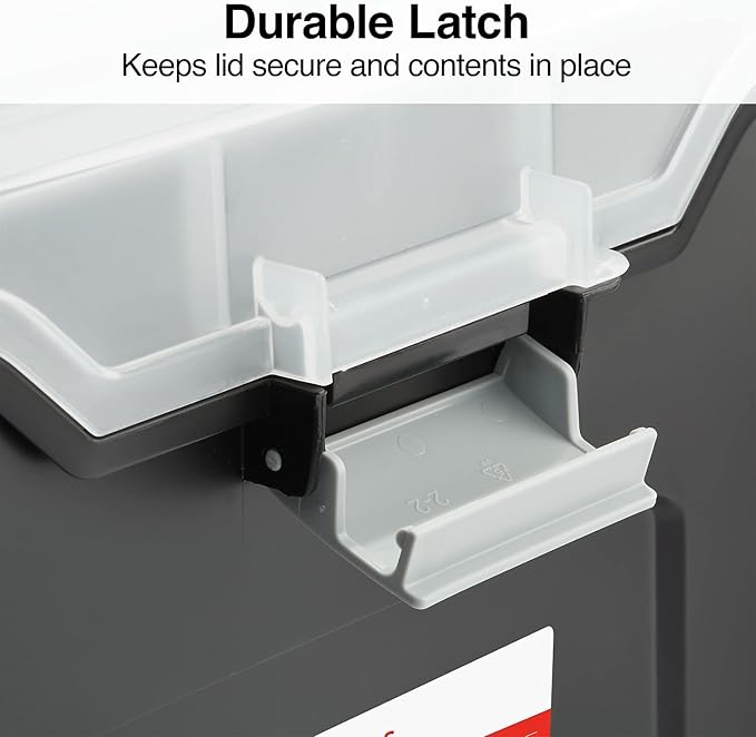 STAPLES File Folder Tote, Portable Filing Box for Letter SIze Hanging Folders, Security Latch & Built-In Lid Organizer, Black/Clear