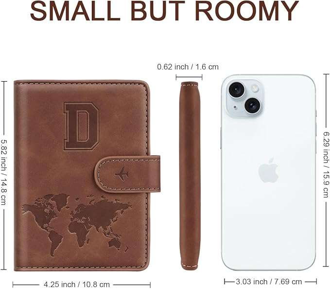 Passport Holder Wallet Cover Personalized Letter A-Z Travel Wallet RFID Blocking Passport Cover Wallet Case for Travel Passport Book Holders for Women and Men, Brown-D