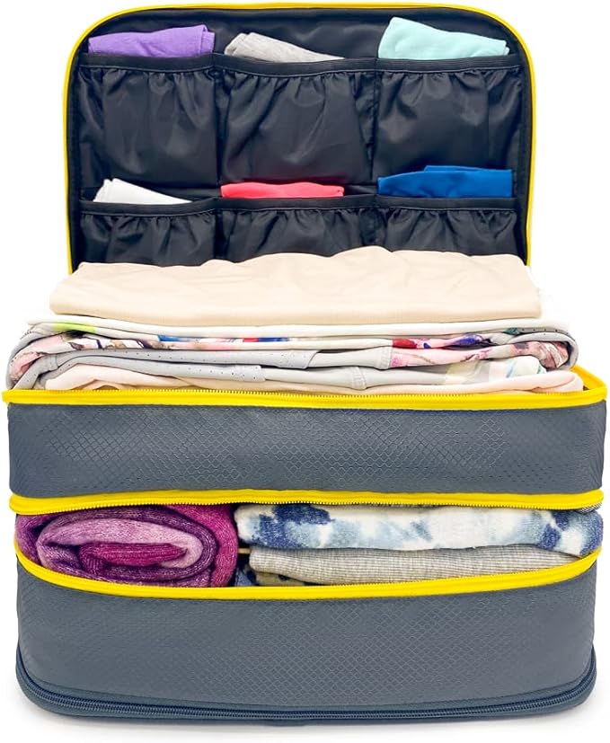 Biaggi Double Deck Compression Packing Cube –2-in-1 Expandable Travel Organizer with Integrated Shoe Cube Compartment – Lightweight Packing for Carry-On or Suitcase