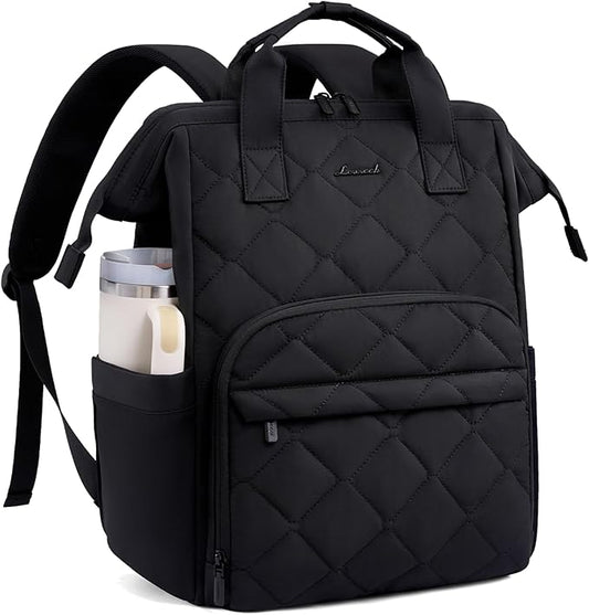 LOVEVOOK Laptop Backpack for Women, 15.6 inch Work Travel Backpack Purse, Puffer Quilted Laptop Backpack Casual Daypack for Nurse Teacher，Black