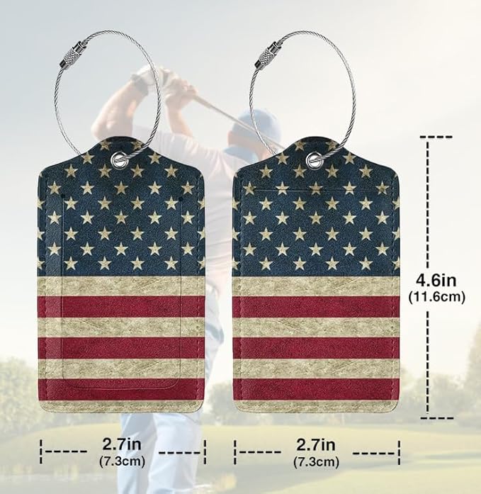 2 Pack Luggage Tag USA Travel PU Cute Leather Luggage Tag Name ID Labels with Privacy Cover Suitcases Women Men Girls Boys Fun Laggage Tags (USA)