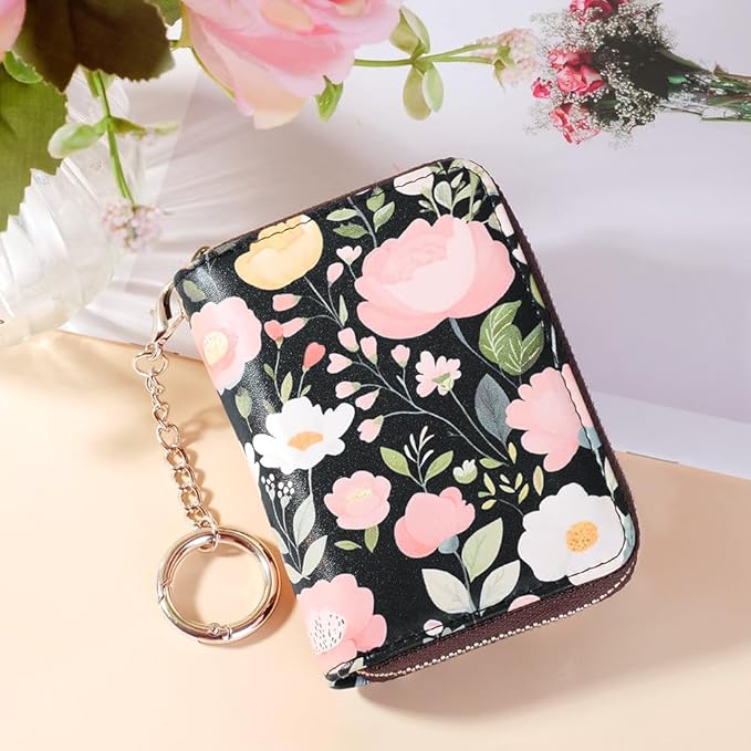FurArt Zipper Wallet Women, RFID Blocking Credit Card Wallet, Business Card Holder, Compact Size KeyChain Wallet