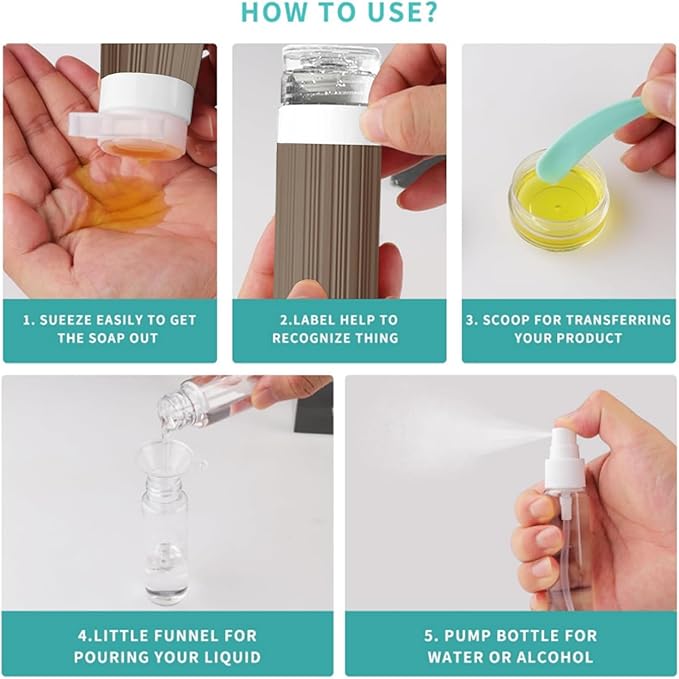 18 Pack Travel Bottles Set, TSA Approved Leak Proof Silicone Squeezable Containers for Toiletries, Refillable Travel Accessories for Conditioner, Shampoo, Lotion & Body Wash Accessories