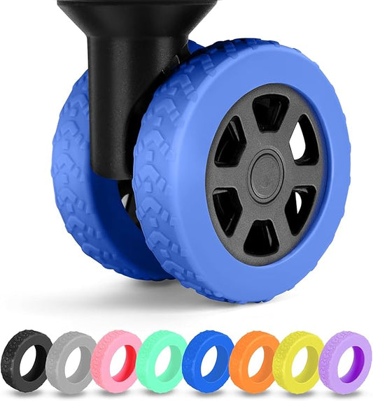 8 Pack Luggage Wheel Covers for Dual Spinner Wheels, Silicone Suitcase Wheel Protectors for 2.0"-2.4" Wheels, Noise Reducing & Anti-Scratch Tire Sleeves, Travel Accessories for Checked & Carry On-Blue