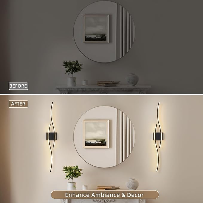 Battery Operated Wall Sconces Set of 2, Dimmable Modern LED Rechargeable Wall Light with Remote Control, Wall Decor for Living Room, Hallway, Quick Install, No Electrician Required 23.6 Inch