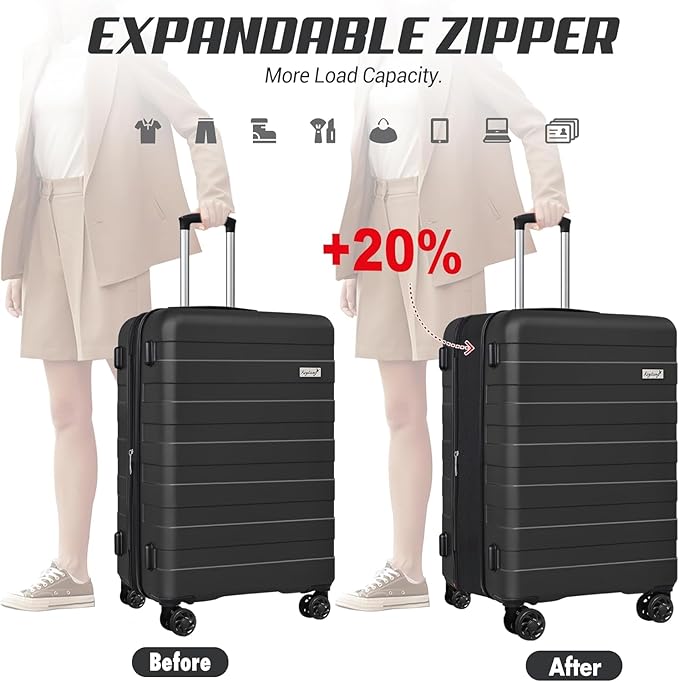 Zebra Luggage Sets 3 Piece, 20" Carry On Luggage with Spinner Wheels, Hardside Business Travel Suitcase Set with TSA Lock, Lightweight Suitcase,20/24/28 inch,Black
