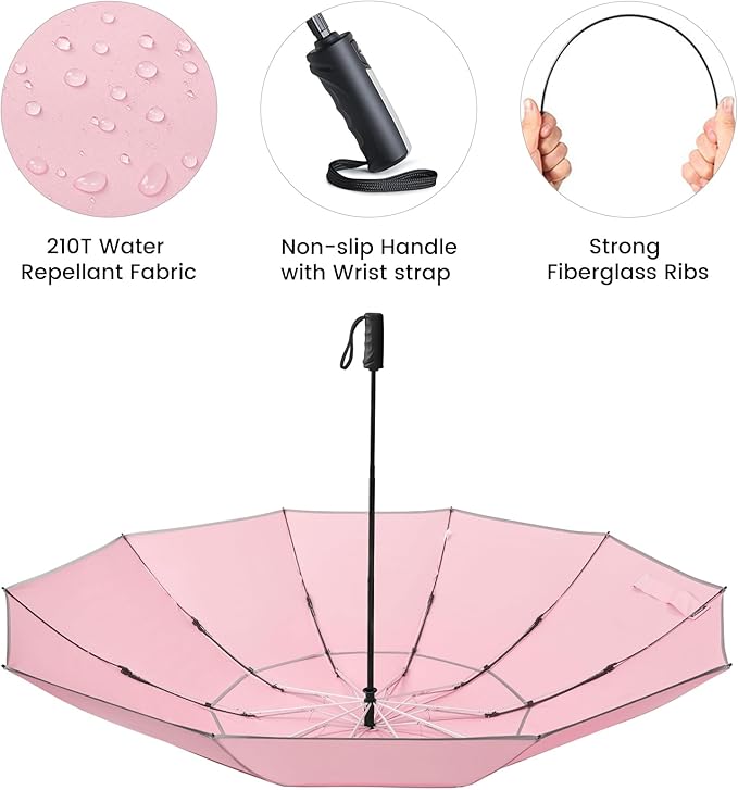 G4Free 54/62 Inch Windproof Inverted Umbrella with Reflective Stripe Large Compact Reverse Golf Umbrella for Rain 10 Ribs Double Canopy Travel Umbrella Automatic Open Close