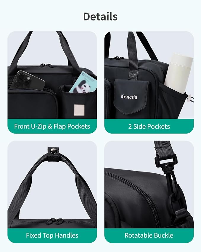 Ceneda 12 inch Mini Gym Bag for Women, Small Duffle Bag with Wet Pocket, Lightweight Multi-Pocket Travel Tote for Yoga, Sports, Workout, Daily Use - Water-Resistant