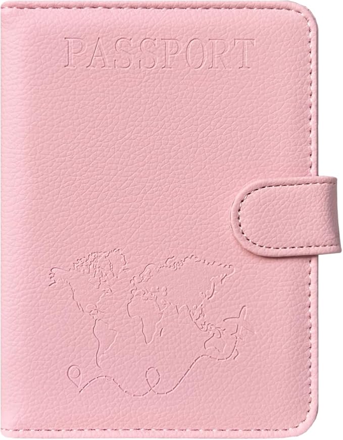 ACdream Passport Holder for Travel Essentials, Rfid Blocking Passport Wallet Cover Case for Travel Must Haves Accessories, Book Holders for Women & Men- Pink