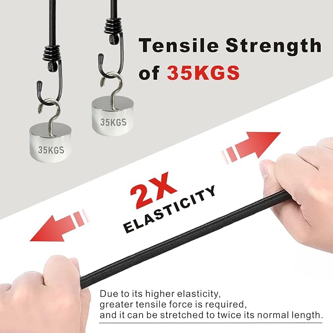 BEXSLE Bungee Cords with Hooks, Heavy Duty Outdoor Elastic Bungee Straps，No Odour Industrial Grade Bungee Rope for Securing Tarps, Luggage, Tents, Bikes or Garden Tidying 24inch 4Pcs (Black)