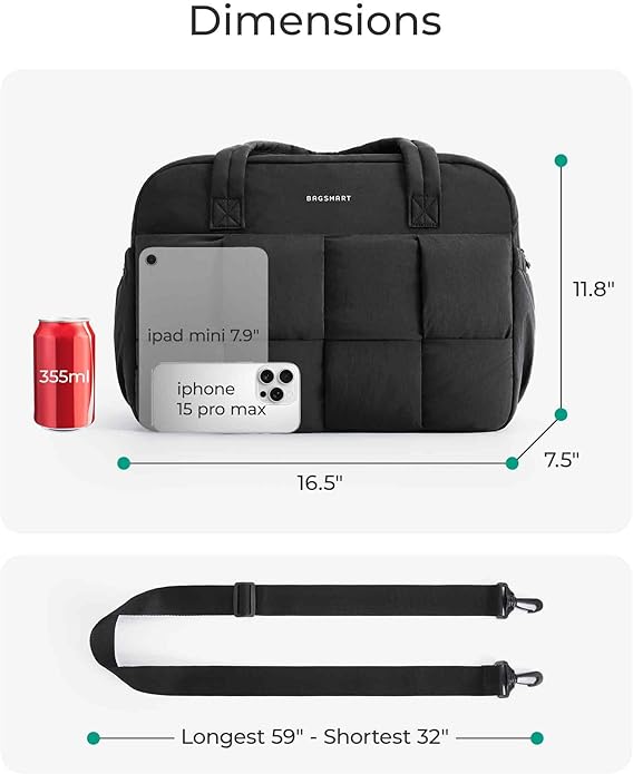 BAGSMART Gym Bag for Women, Personal Item Puffer Duffle Bag, Weekender Overnight Carry On Tote Handag for Travel