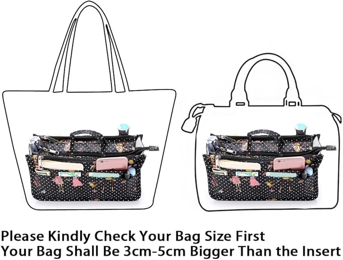 BTSKY Printing Handbag Organizers Inside Purse Insert-High Capacity 13 Pockets Bag Tote Organizer with Handle Fashion Style