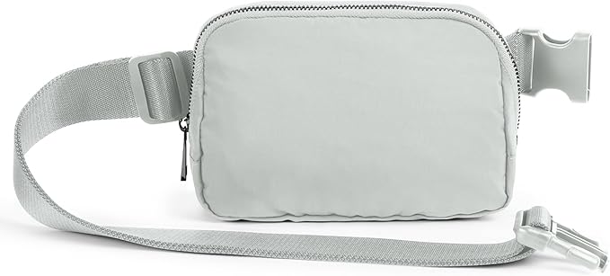 ODODOS Unisex Mini Belt Bag with Adjustable Strap Small Fanny Pack for Workout Running Traveling Hiking, Light Grey
