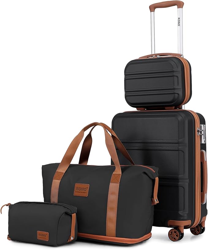 Kono Luggage Set 4 Piece Carry On Hardside Luggage with TSA Lock Spinner Wheels Lightweight PC+ABS Carry On Suitcase Apricot Black