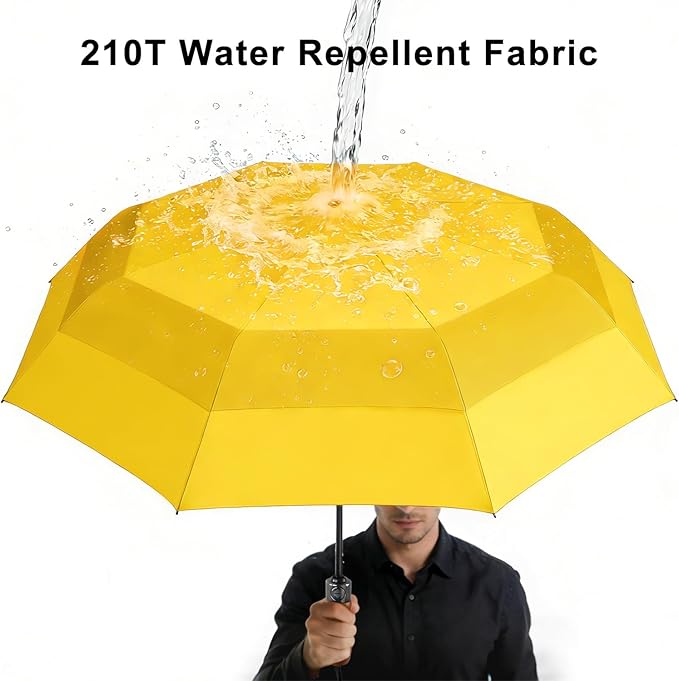 Lejorain Large Folding Golf Umbrella - Compact Mens Umbrellas Travel Rain and Windproof 54inch Collapsible Automatic Open Close Umbrella 210T Teflon Vented Double Canopy