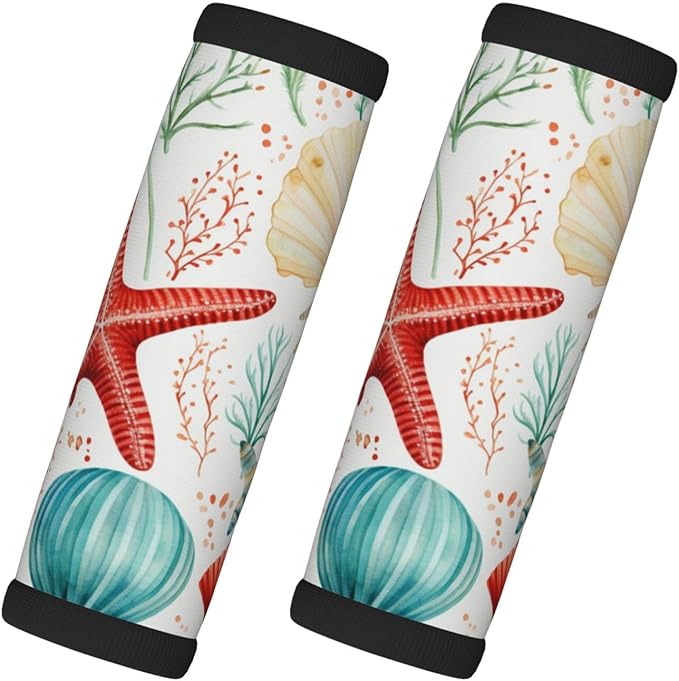 Luggage Handle Wraps Watercolor Seashell Starfish Pattern Luggage Identifiers Soft Neoprene Luggage Handle Wraps For Suitcase Trolley Handle Grip Cover 2 Pack Luggage Tags