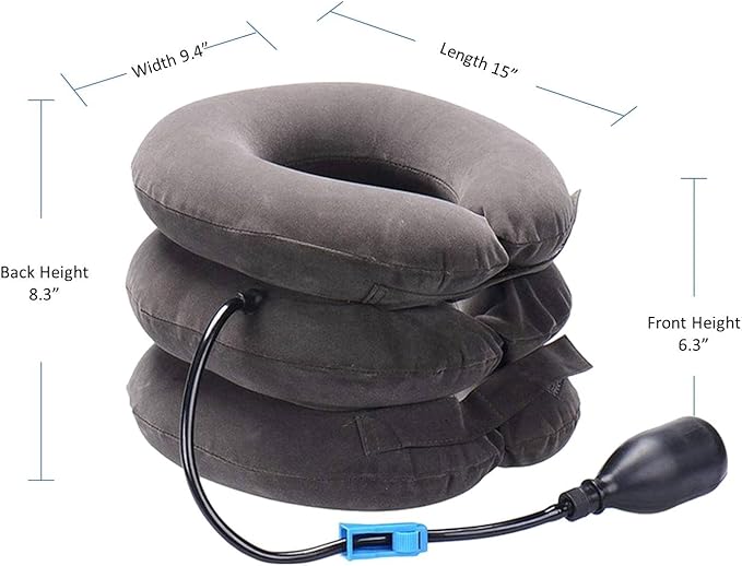 Inflatable Cervical Neck Traction Air Inflatable Pillow Neck Head Stretcher Pain Relief Collar (for Adults, Grey)