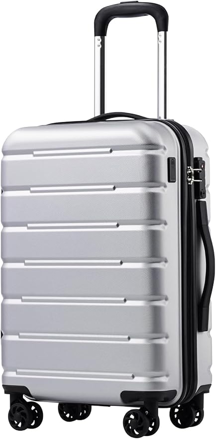 Coolife Luggage Suitcase Carry-on Spinner TSA Lock USB Port Expandable (only 28’’) Lightweight Hardside Luggage (Silver, S(20in_carry on))
