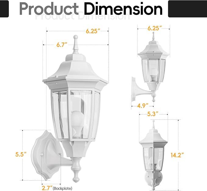 EMART Outdoor Front Porch Light with Bulb, Wall Lamp Fixture(1 Pack, White) | Exterior Anti-Corrosion, Waterproof Aluminum & Glass Shades, Modern Sconce Lantern for Outside, House, Garage