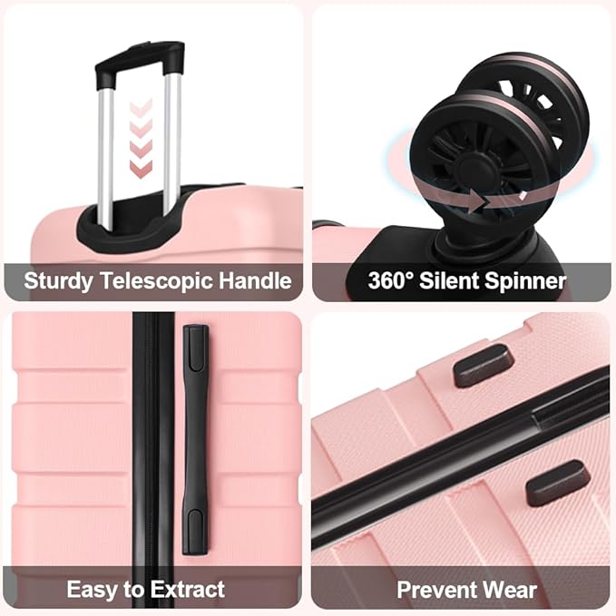AnyZip Luggage Set 20 Inch Carry on Luggage PC ABS Hardshell Lightweight Suitcases for Travelling with 4 Universal Wheels TSA Lock Pink